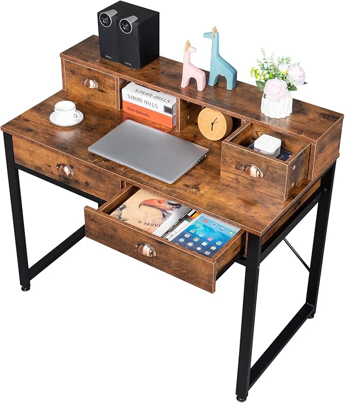 Desk Gaming Desk Home Office Writing Desk Study Table Workstation Writing Computer Desk Space Saving Table Simple Home Office DeskDesk with Drawers Home Office Desk with Storage 106x54x90CM