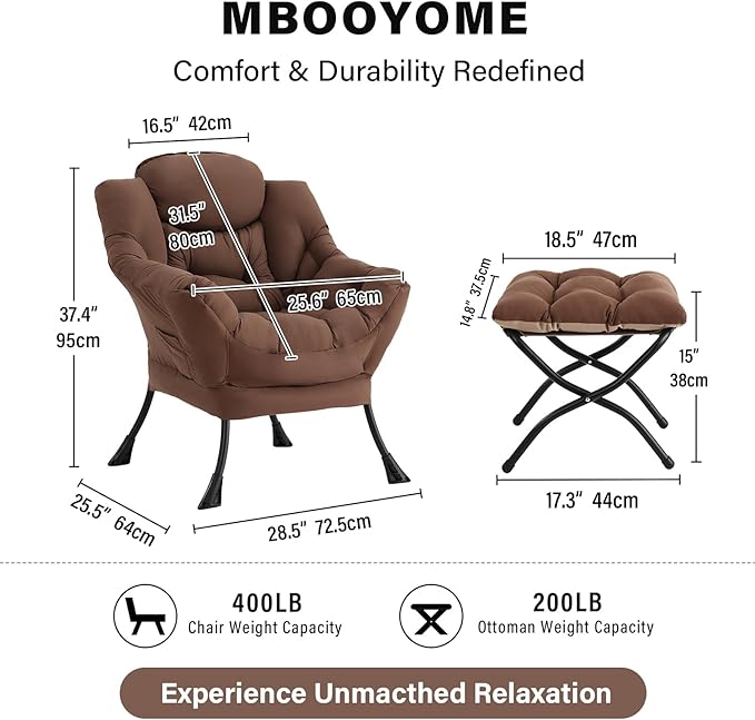Lazy Chair with Folding Ottoman Modern Accent Armchair with Armrests and a Side Pocket &amp Foldable Footstool Reading Chair for Living Room Bedroom Dorm &amp Office Dark Brown