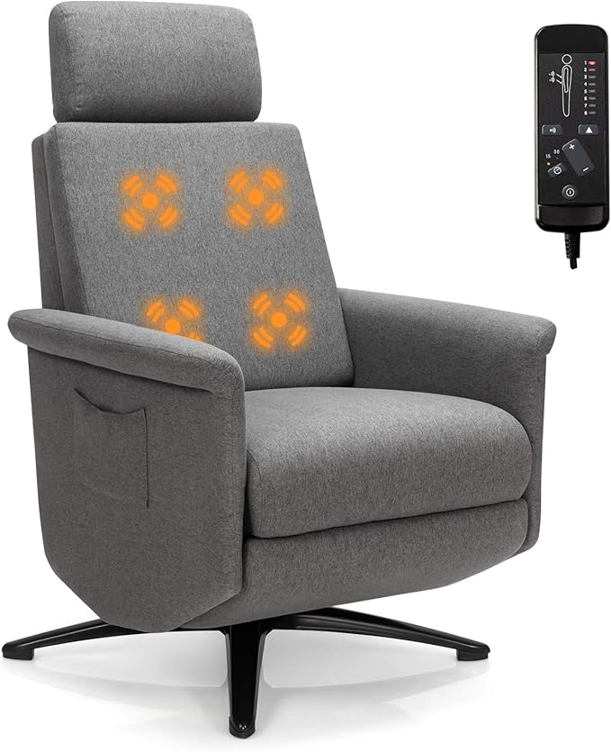 Giantex Recliner Chair with Vibration Massage 360 Degree Swivel Reclining Sofa Chair Adjustable Headrest &amp Footrest Ergonomic Recliner Chair with Side Pocket &amp Remote Control for Living Roo
