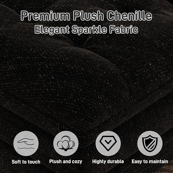 134U Shaped Sectional Couches for Living Room Oversized Modular Sectional Fluffy Couch with 2 Ottoman &amp Storage ConsoleModern 6 Seat Living Room Sofa with Glitter FabricTufted Buttons Black