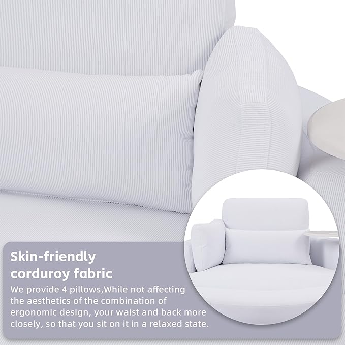 51'' Accent Swivel Barrel Chair with Storage Ottoman Modern Oversize Round Swivel Leisure Armchair for Living Room Hotel Club Lounge White