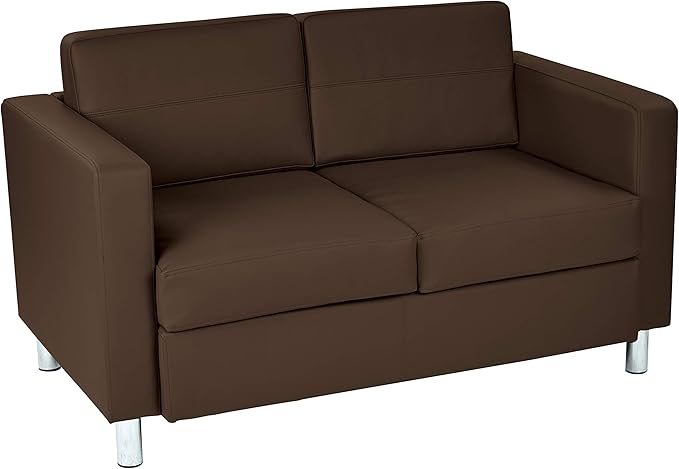 Office Star Pacific Loveseat with Padded Box Spring Seats and Silver Finish Legs Dillon Java Faux Leather