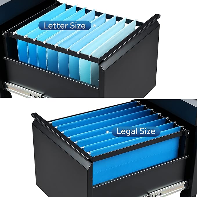 DEVAISE 3 Drawer Locking Mobile File Cabinet for Home Office Fully Assembled Except Casters Letter/Legal SizeCarbon Black
