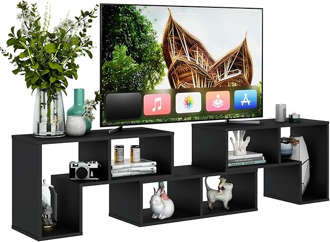 Tangkula 3 Pieces Console TV Stand Free-Combination Entertainment Center for 50 55 60 65 Inch TV Minimalist Modern TV Media Stand DIY Open Storage Bookcase Shelf for Living Room (Black)