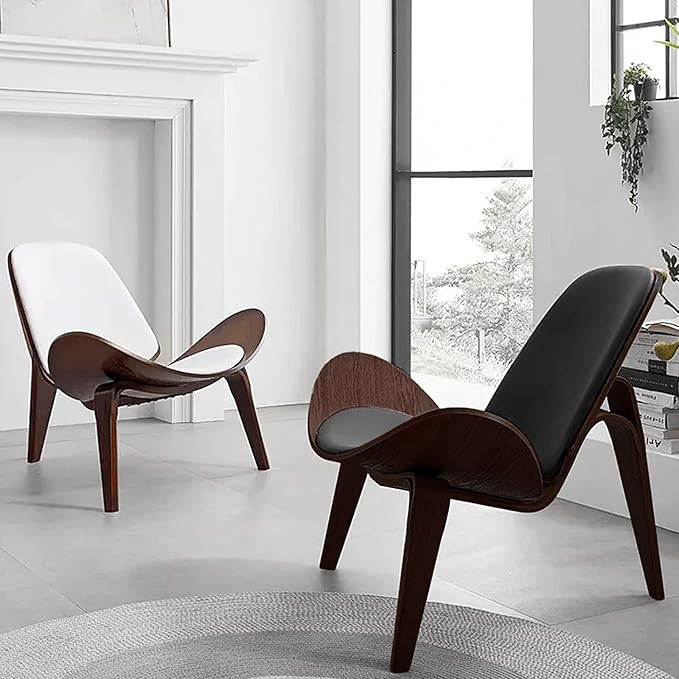 OAKHAM Shell Chair for Living Room Ergonomic Plywood Accent Mid Century Modern Chair with Protective Floor Caps Stylish Seating for Bedroom &amp Home Office (Ebony Brown)