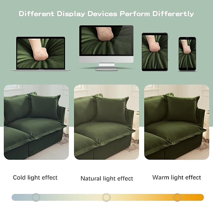 120 Slipcovered Modular Cloud Sectional Sofa Deep Seat Chenille U Shaped Couch with Removable Covers 3-Seater Sofa for Living Room (Green) | Slipcovered