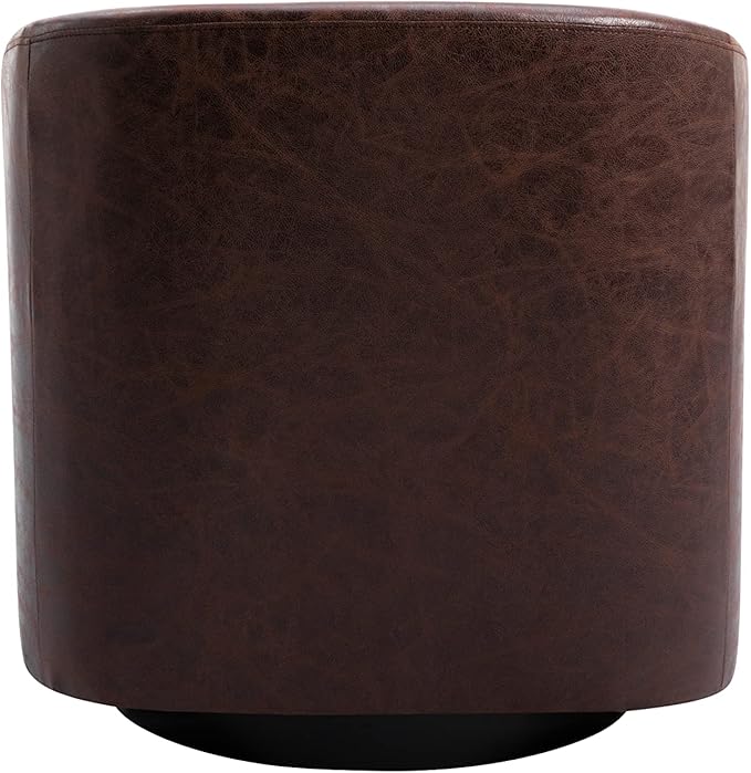 Wovenbyrd Classic Mid-Century Modern 360° Swivel Accent Chair Faux Leather Barrel Chair Dark Brown