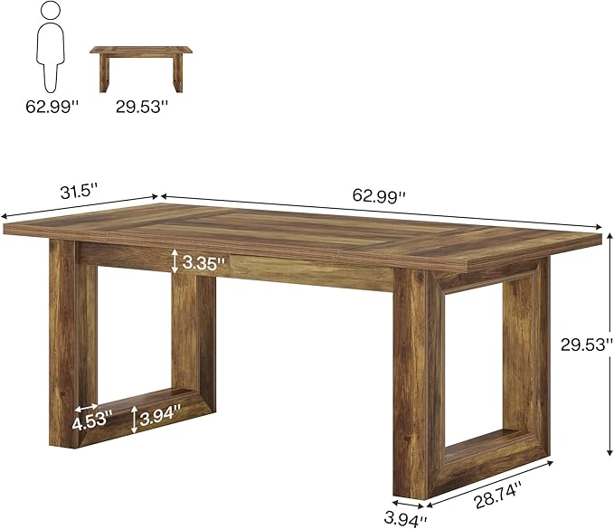 Tribesigns 63-Inch Wood Executive Desk Modern Office Desk Large Computer Table with Solid Wooden Base Work Desk for Home Office (Brown)
