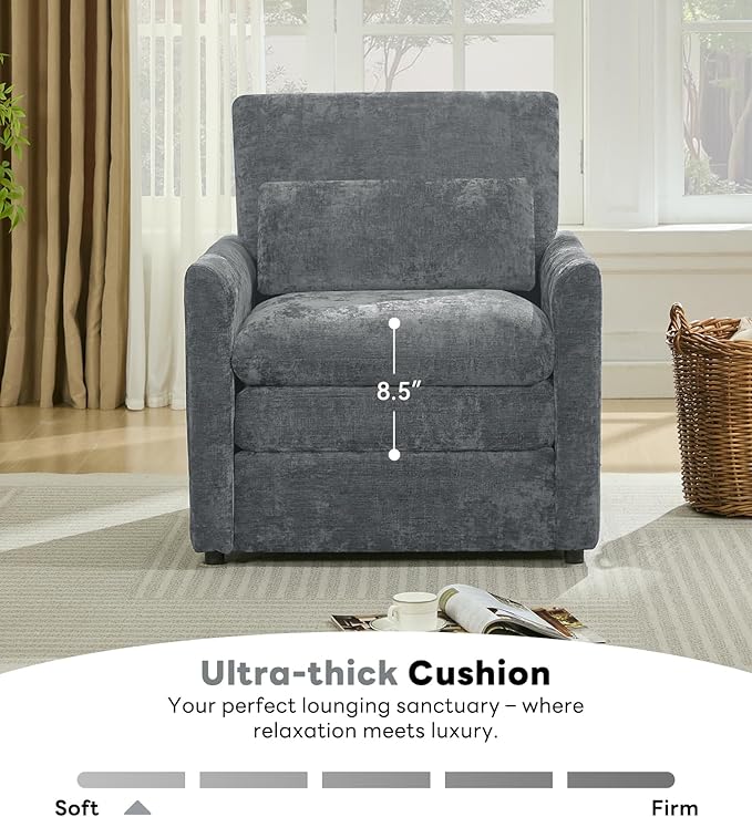 Tbfit Living Room Arm Chair Modern Accent Chairs Cloud Single Sofa Spring Seat Cushion Comfy Lumber Pillow Chenille Fabric Removable Cover Soft Upholstered Furniture Home Apartment Gray