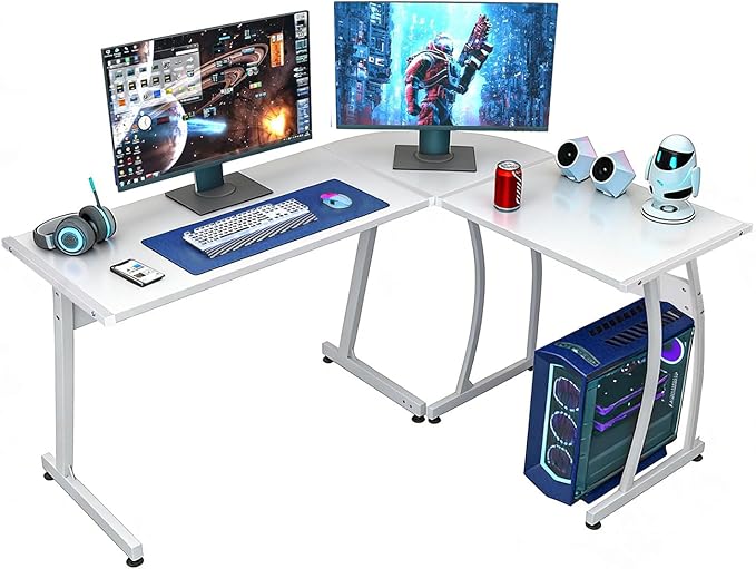 SUPER DEAL L-Shaped Corner Desk Computer Gaming Desk - Modern Home PC Table Office Writing Workstation White