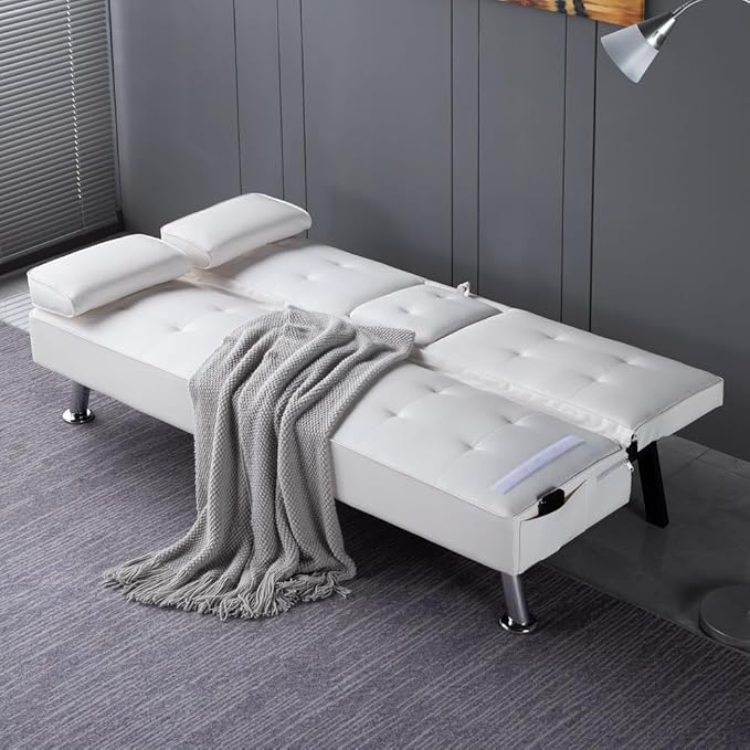Sofa Bed Adjustment Sofa Double-Sided Double Sofa Folding Sofa Bed GuestbedcupholderBed Modern PU and Polyester Lounge Chair (White)