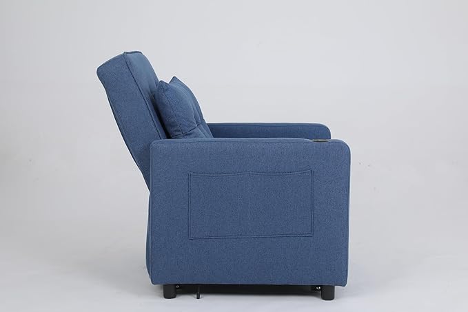 3-in-1 Convertible Sleeper Chair Bed Pull Out Recliner Chair for Living Room and Bedroom Comfy Reclining Armchair Sofa Bed for Adults with USB Ports Side Pocket Ideal Recliner for Small SpacesBlue