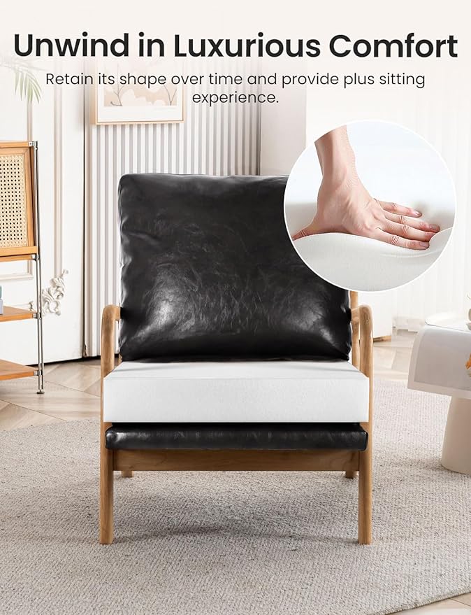 Mid Century Modern Accent Chairs for Living Room 23” Wide Comfy Chair for Bedroom Small Cozy Leather Reading Chairs for Adults 108° Lounge Arm Chair Indoor with Detachable Cover 5.5 Foam Cushion