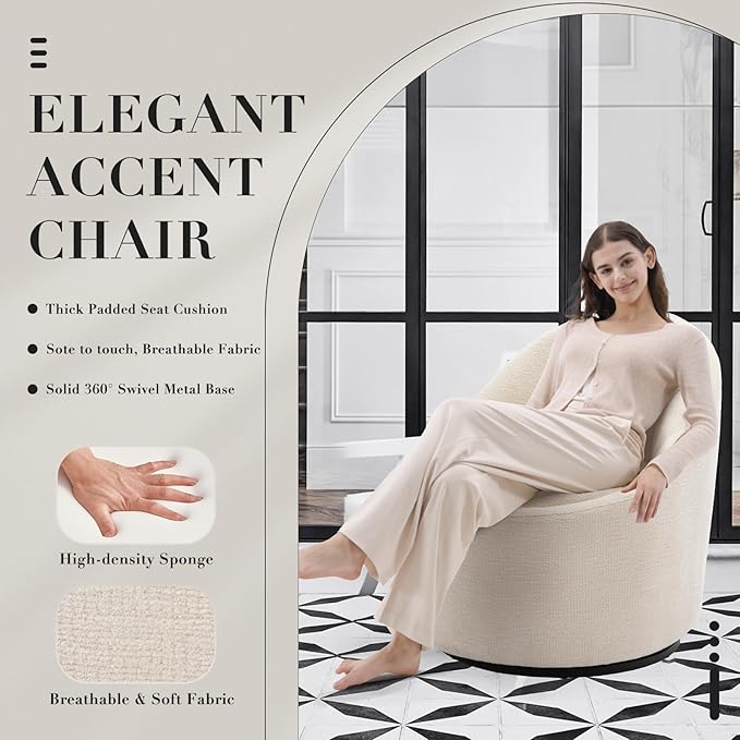 COLAMY Swivel Accent Chair 360° Swivel Chair with Hidden Storage Modern Small Barrel Swivel Armchair for Living Room/Bedroom Beige