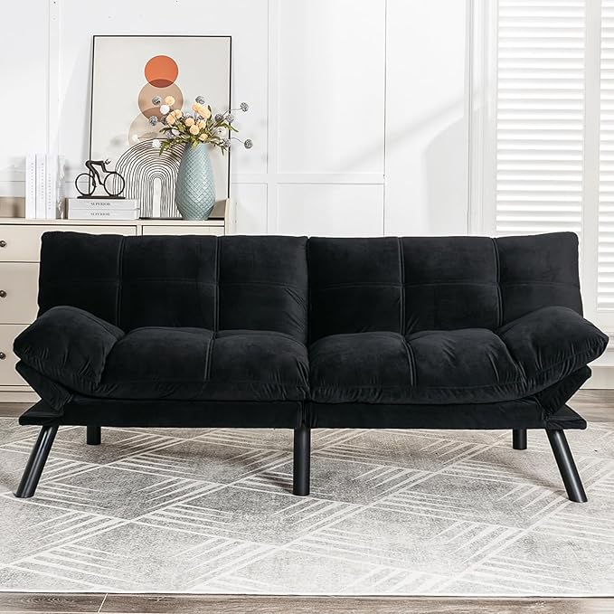 KINFFICT Convertible Futon Sofa Couch Bed Modern Memory Foam Sleeper Loveseat Sofa with Adjustable Armrests &amp Backrests Comfy Love Seat for Living Room Bedroom Office Apartment Small Space