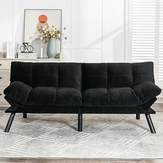 KINFFICT Convertible Futon Sofa Couch Bed Modern Memory Foam Sleeper Loveseat Sofa with Adjustable Armrests &amp Backrests Comfy Love Seat for Living Room Bedroom Office Apartment Small Space
