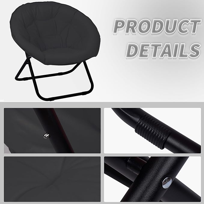 Round Foldable Moon Saucer Chair with 220lbs Weight Capacity Cozy Chair for Relaxing Gaming or as an Extra Seat for Guests Black