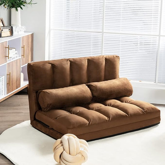 S AFSTAR Convertible Floor Sofa 6-Position Couch with 2 Removable Pillows &amp Thick Sponge Cushion Load 330LBS Adjustable Lazy Sofa Bed for Living Room (Coffee)