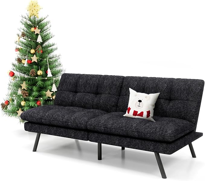 MUUEGM Convertible Futon Sofa Bed68 Memory Foam Futon CouchLinen Modern Loveseat Sleeper Couch with Adjustable Backrest &amp ArmrestDetachable Cushion for Living RoomOfficeApartmentBlack