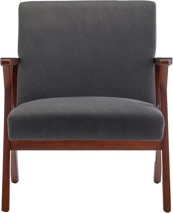 Convenience Concepts Take a Seat Cliff Accent Armchair Mid-Century Modern Lounge Chair for Living Room Bedroom 28.5 Dark Gray Fabric/Espresso
