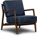 Poly &amp BARK Verity Leather Accent Chair – Armchair with Walnut Wood Frame – Fashion-Forward Lounge Seating for Living Room – Upholstered in Midnight Blue Leather for Modern Style