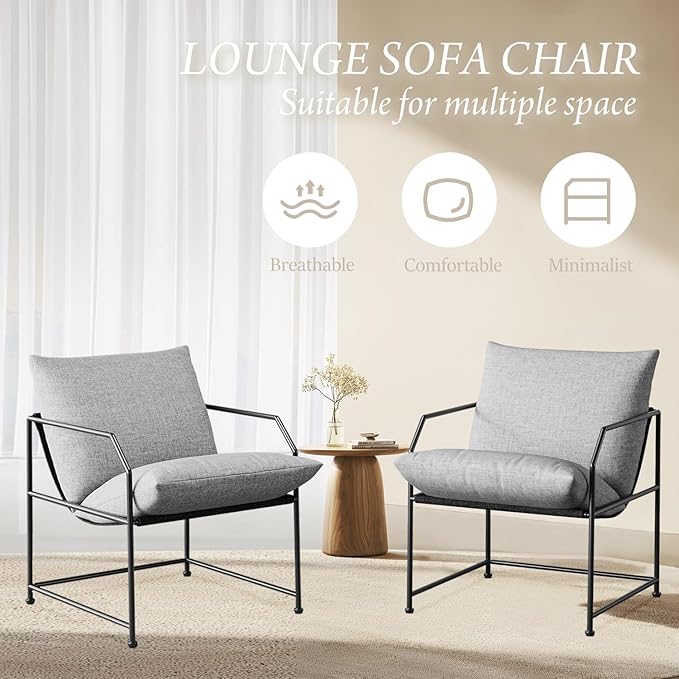 Modern Mid Century Modern Accent Chair Comfy Reading Chair for Living Room Bedroom Upholstered Lounge Chair(Gray 1)