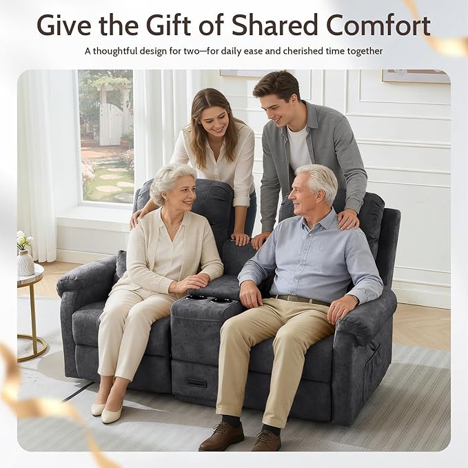 Power Lift Recliner LoveseatVelvet Reclining Loveseat Sofa RV Couch with ConsoleDual Power Lift Recliner Chair for Elderly with Heat and MassageElectric Lift Chairs for Living Room (Gray)