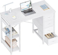 ODK 40 Inch Small White Computer Desk with 4 Fabric Drawers Modern Office Desk for Home Office Gaming with Storage Shelves Study White