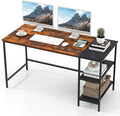 Computer Desk 55’’ Gaming Desk w/Storage Shelves Steel Frame &amp Adjustable Feet Wood Office Table Large Writing Desk for Bedroom Study Home Office (Rustic Brown 55''W)
