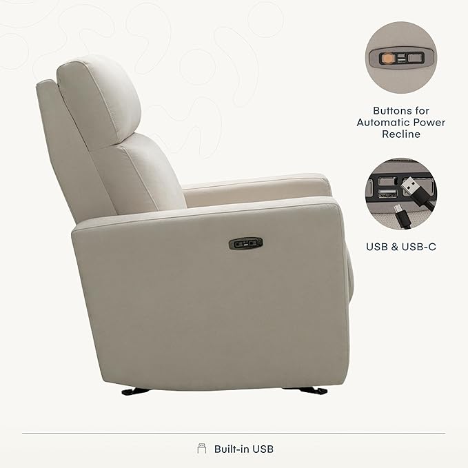 Nurture&amp The Glider Premium Power Recliner Nursery Glider Chair with Adjustable Head Support | Designed with a Thoughtful Combination of Function and Comfort | Built-in USB Charger (Ivory)