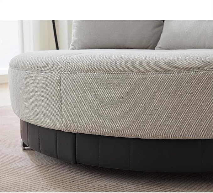 Polibi 52.75 Round Swivel Barrel Chair with Phone Holder and 360°Rotating Pulley Polyester Upholstered Chaise Lounge Oversize Single Sofa Chair for Living Room Bedroom Grey