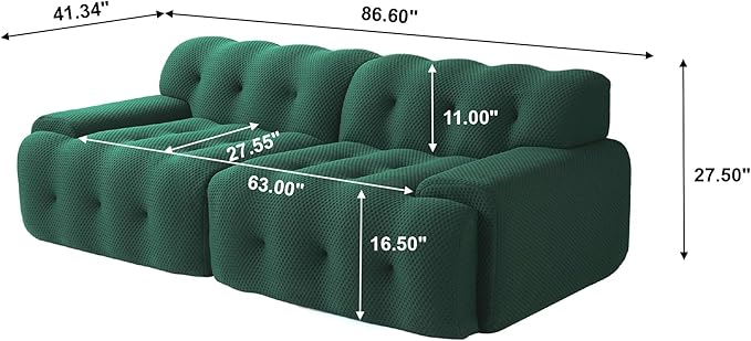 86.6inch Modular Sectional CouchOversized Loveseat Sofa 3D Mesh Fabric Comfy Cloud Sofa Couches Curved Couch for Living Room Office ApartmentNo Assembly Required (Green 86.6)