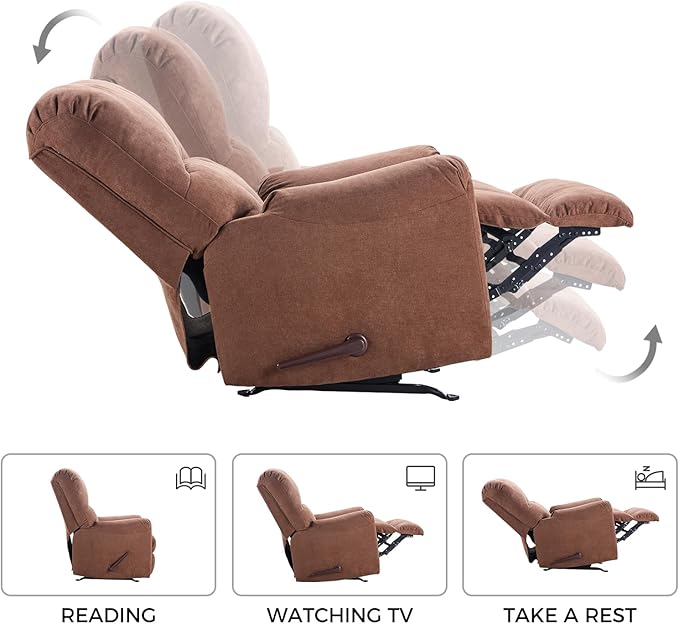 CANMOV Rocker Recliner Chair for Adults Set of 2Manual Recliner Chair with Overstuffed Backrest and Armrests Soft Fabric Manual Rocking Reclining Sofa for Living RoomBrown