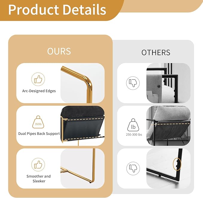 Modern Sling Accent Chairs Set of 2 Grey Chenille Fabric Living Room Chairs Set of 2 Reading Chair for Bedroom Corner Side Arm Chair Armchair Sillas para Sala Gold Metal Frame (Grey)