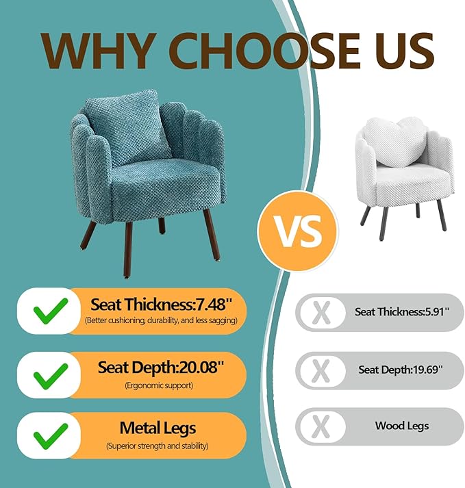 Accent Chair for Bedroom Shell Shaped Vanity Chair with Pillow Living Room Cozy Armchair with Removable Petal Backrest Small Single Reading Sofa for Makeup Nail Office