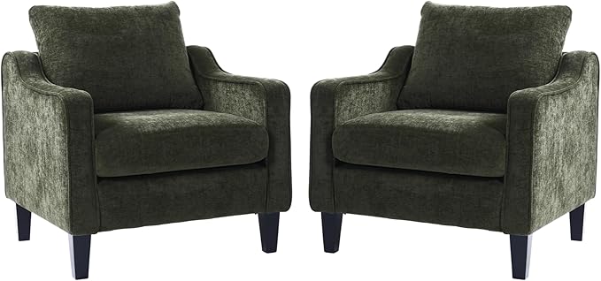 Softa Mid Century Modern Accent Chairs Set of 2 Chenille Upholstered Armchairs for Adults Comfy Reading Chairs with Padded Back &amp Removable Cover Living Room Chairs for Bedroom Small Spaces G