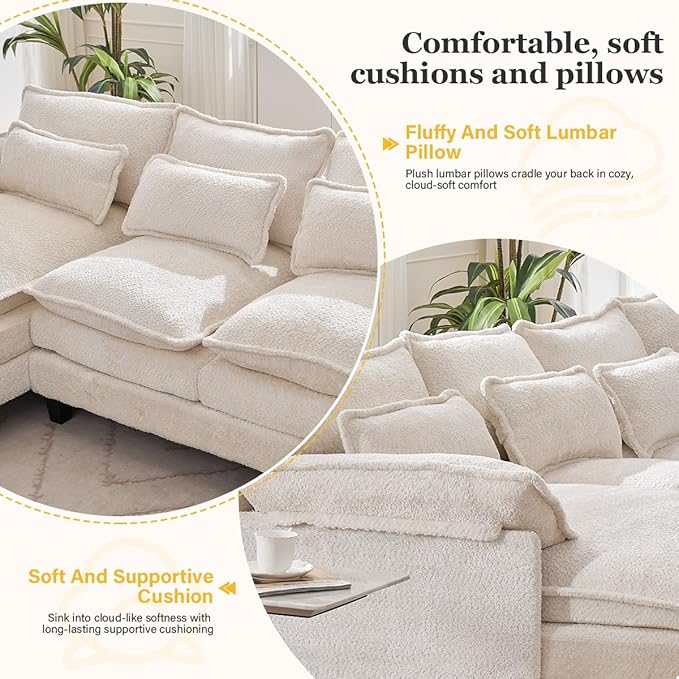 110 U Shaped CouchModular Sectional Sofa with 4 Waist PillowsSleeper Deep Seat Couch with Double Chaise Lounge &amp Memory Foam for Living Room
