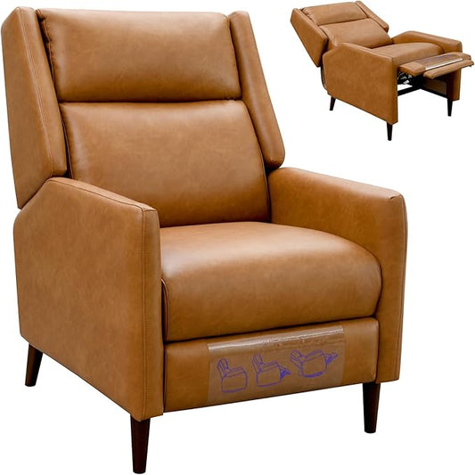 leovanni Push Back Recliner Chair Faxu Leather Upholstered Recliner with Adjustable Backrest and Footrest Modern Comfy Reclining for Living Room Bedroom Small Spaces Brown