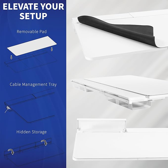 VIVO Universal 60 x 30 inch Table Top with Built-in Concealed Cable Trays for Standard and Sit to Stand Height Adjustable Home and Office Desks Full Size Mouse Pad White Desktop DESK-TOP3-W