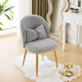 VINGLI Fluffy Girls Vanity Chair with Back &amp PillowCute Small Cozy Desk Chair No WheelsComfy Makeup Ch with Ajustable Gold Legsfor BedroomLiving RoomSmall SpaceGrey
