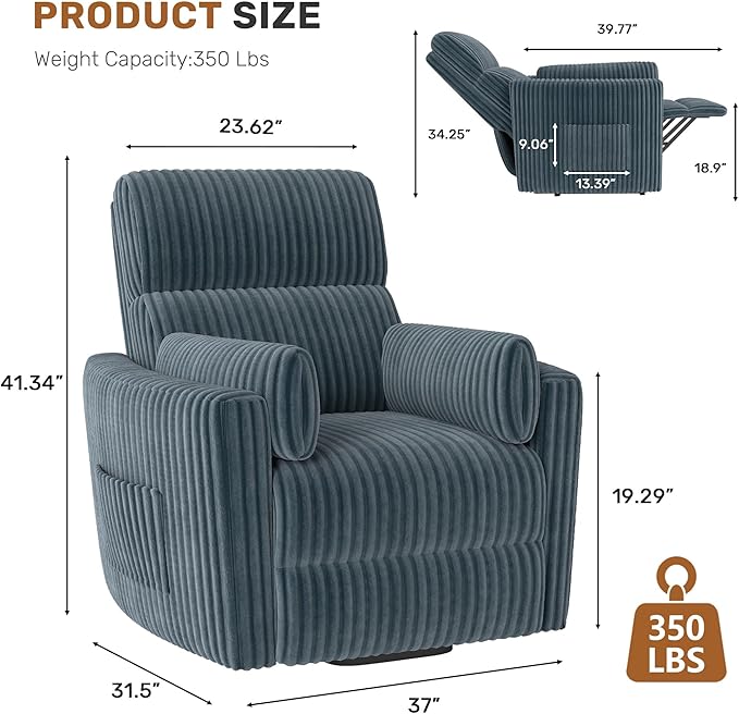 Power Lift Recliner ChairElectric Nursery Chair for Elderly Round Plush Faux Fur with Footrest Blue
