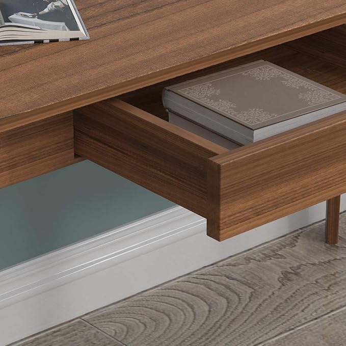ECACAD Computer Desk with 2 Drawers 47” Home Office Desk Writing Study Working Table for Bedroom Dark Brown