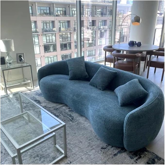 KEVINSPACE Curved Sofa Couch 93.6 3-Seater ModernCouch CurvedSofas for Living Room Boucle Sectional SofaCouch Comfy Cloud Upholstered Sofawith Pillows for Bedroom Office Apartment Blue