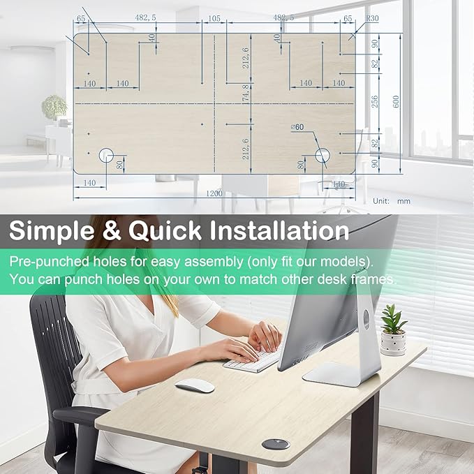 COSTWAY 48 x 24 Universal Table Top Solid One-Piece Wood Desktop for Standard &amp Height Adjustable Desk Frame Rectangular DIY Home Office Countertop(Table Top only) (Natural 48 x 24)