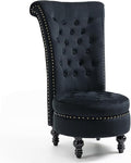 AVAWING High Back Throne Chair Velvet Armless Royal Accent Chair w/Storage Nailhead Trim &amp Rubberwood Legs for Living Room &amp Bedroom Black