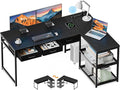 AODK 53 Inch L Shaped Computer Desk with Drawers Corner Desk with Power Outlets &amp Reversible Storage Shelves for Home Office Gaming Black