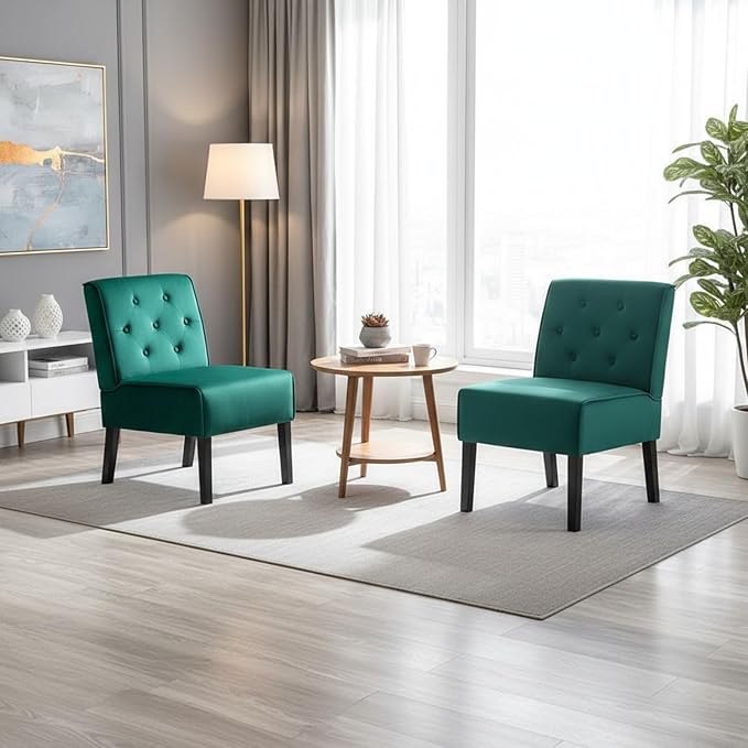 Reeso 2-Piece Living Room Armless Button Tufted Pattern Accent Chair Green