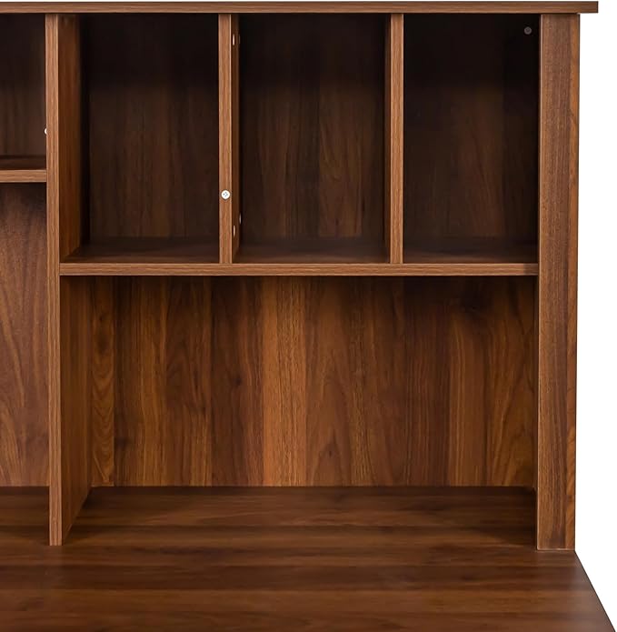 Computer Desk with Hutch and Drawers Gaming Home Office Desk with Storage Cabinet and Bookshelf Computer Workstations for Home Office Walnut (Style-01)