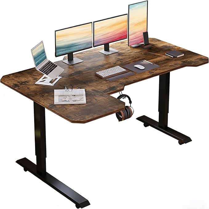 59x 29 x 46 Inches Reversible L-Shaped Electric Standing Desk Adjustable Height Sit Stand up Desk Memory Computer Home Office Desk Sit Stand Home Office Computer Desk (Brown)