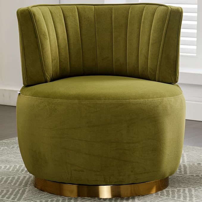 Luxyhome Swivel Barrel ChairMid Century Modern Accent ChairFluffy Velvet Upholstered Comfy ArmchairRound Sherpa Chair with Gold Base for NurseryLiving RoomBedroomOfficeWaiting Room Green